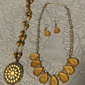 Gold Tone Statement Necklace and Earrings Set